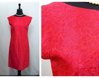 Vintage 60s Dress Sleeveless Red Dress With Floral Design