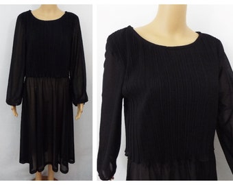 Vintage 1970s Lady Carol Black Sheer Dress – Size Medium