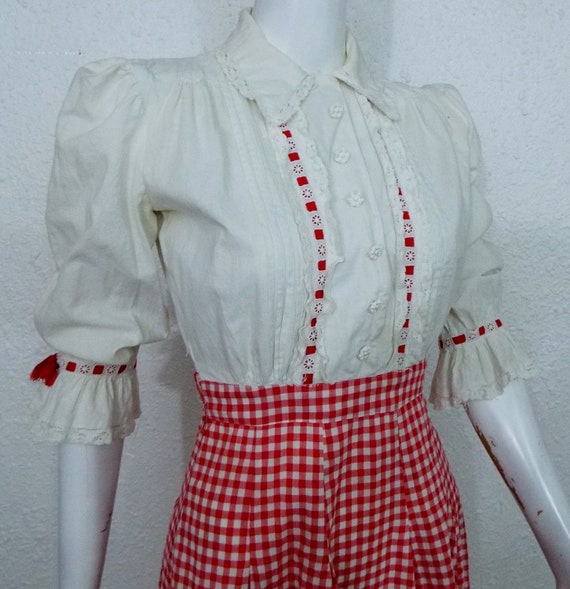 Vintage 50s Dress Red Checkered Dress XSmall - image 3