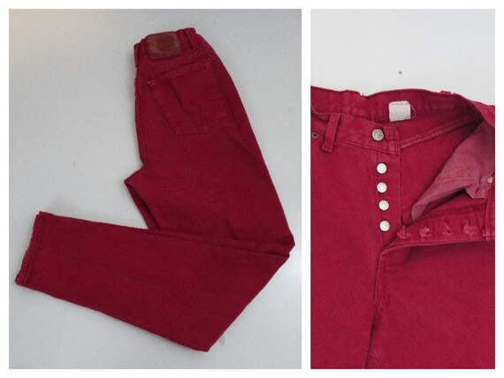 Vintage 80s Red 17 501 Levis // Size 9 // Red Jea… - image 1