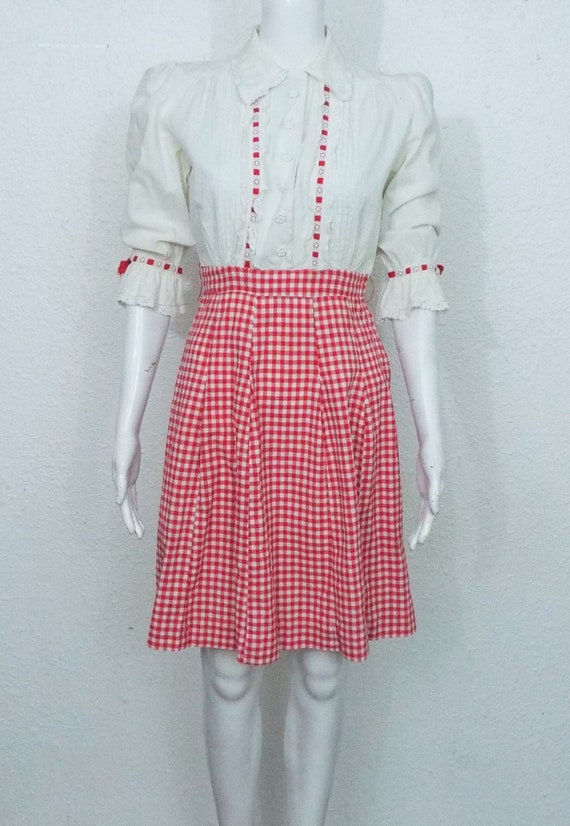 Vintage 50s Dress Red Checkered Dress XSmall - image 2