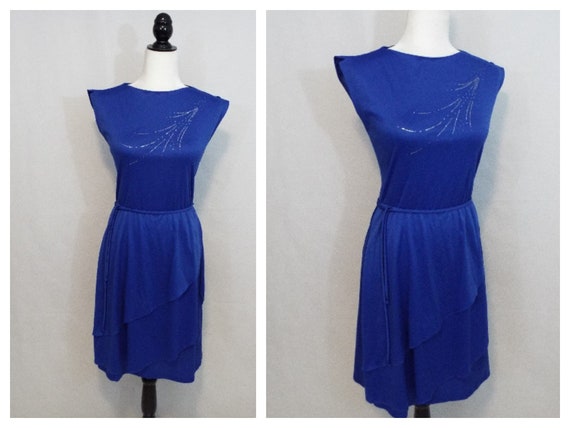 Vintage 80s Dress Blue Dress // Sleeveless Dress - image 1