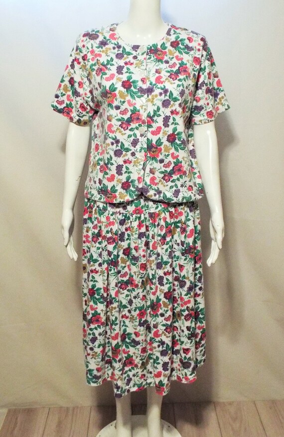 Vintage 90s Floral Skirt And Top Size Large Sag H… - image 2