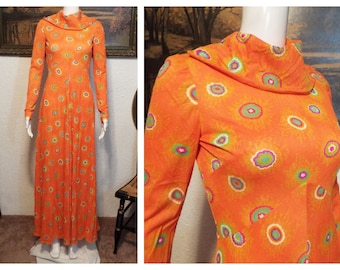 Vintage 60s Dress Psychedelic Orange Dress  XXS