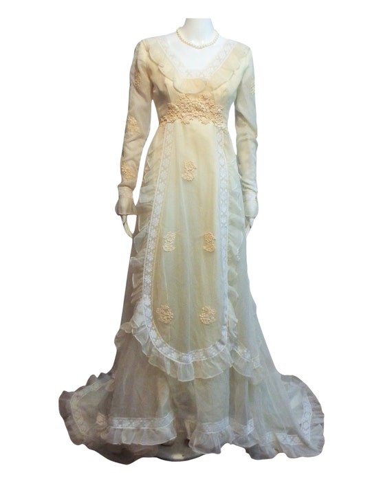 Vintage 70s Prairie Wedding Gown Cottage Core Boh… - image 2