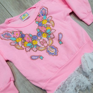 Vintage 80s Girls Pullover 4T – Floral Paisley Lace Sweatshirt by Lightning Bug
