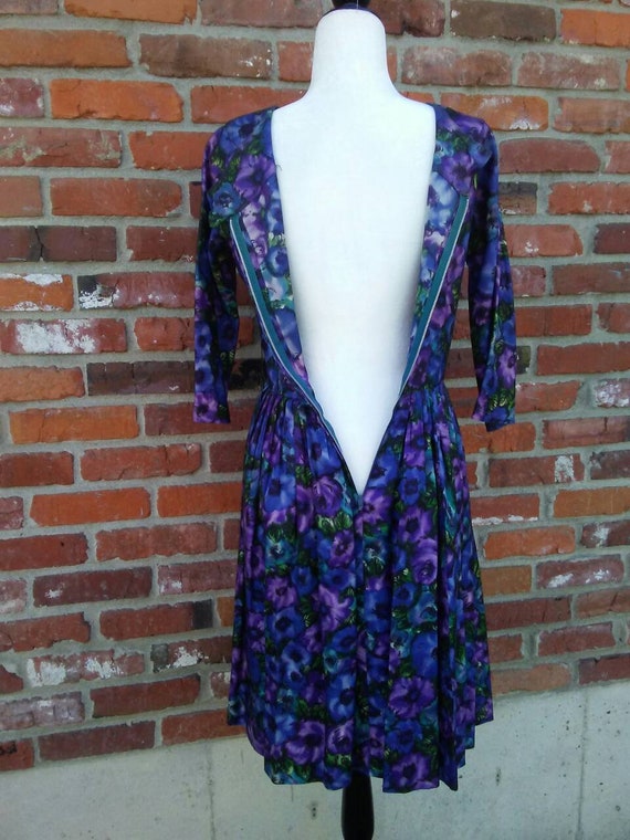 Vintage 80s Dress Floral Purple Vintage Dress - image 8