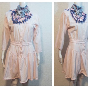 Vintage 80s Byer TOO Pink Denim Western Dress Size 11 Cowgirl Style