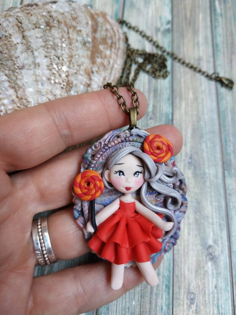 Candy fimo doll necklace