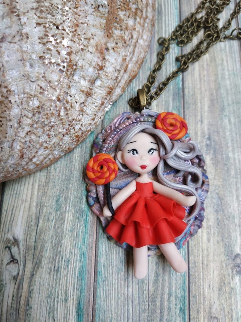 Candy fimo doll necklace