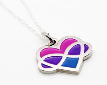 Bi Poly Pride Infinity Heart Enamel Necklace