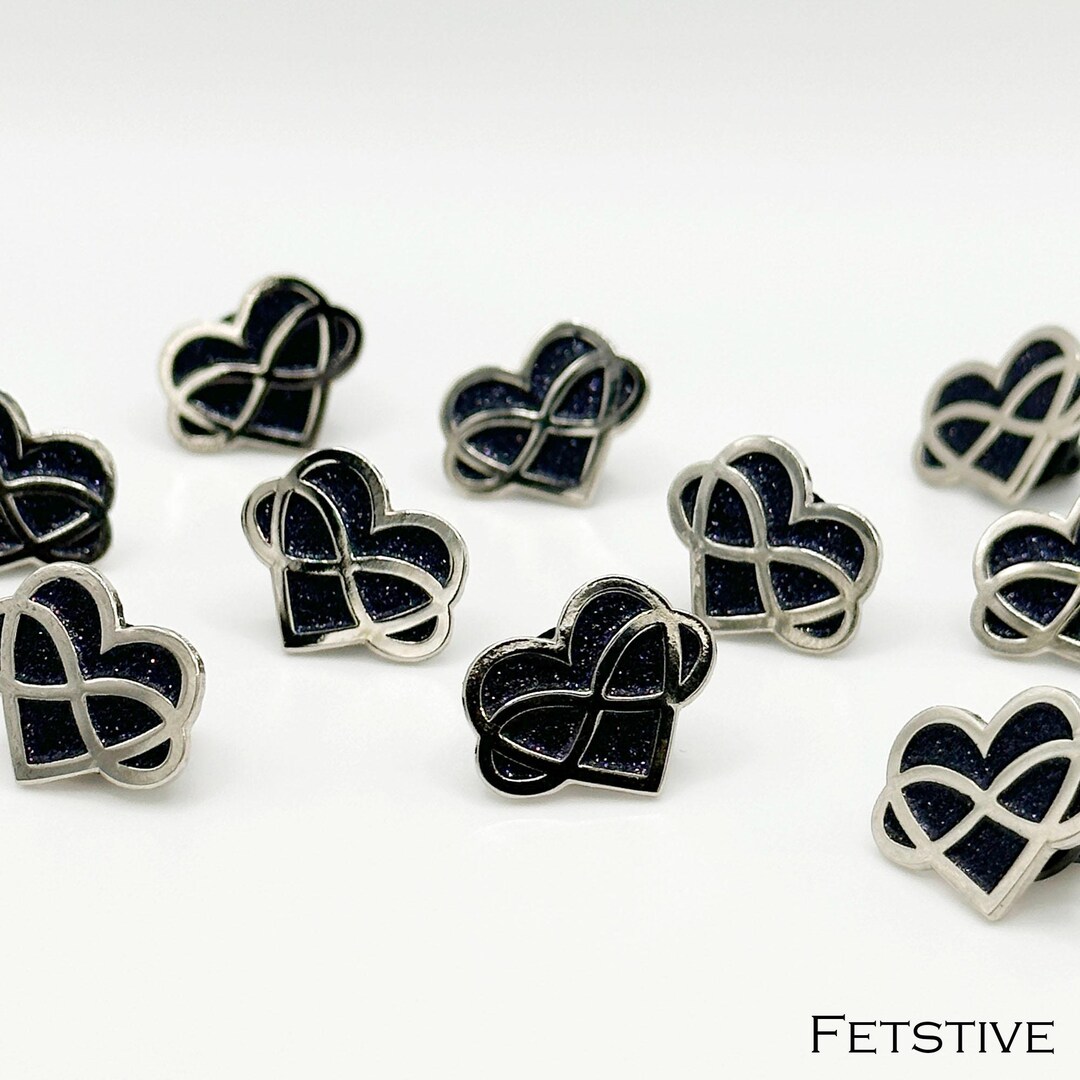 Black Sparkly Poly Pride Infinity Heart Enamel Pin