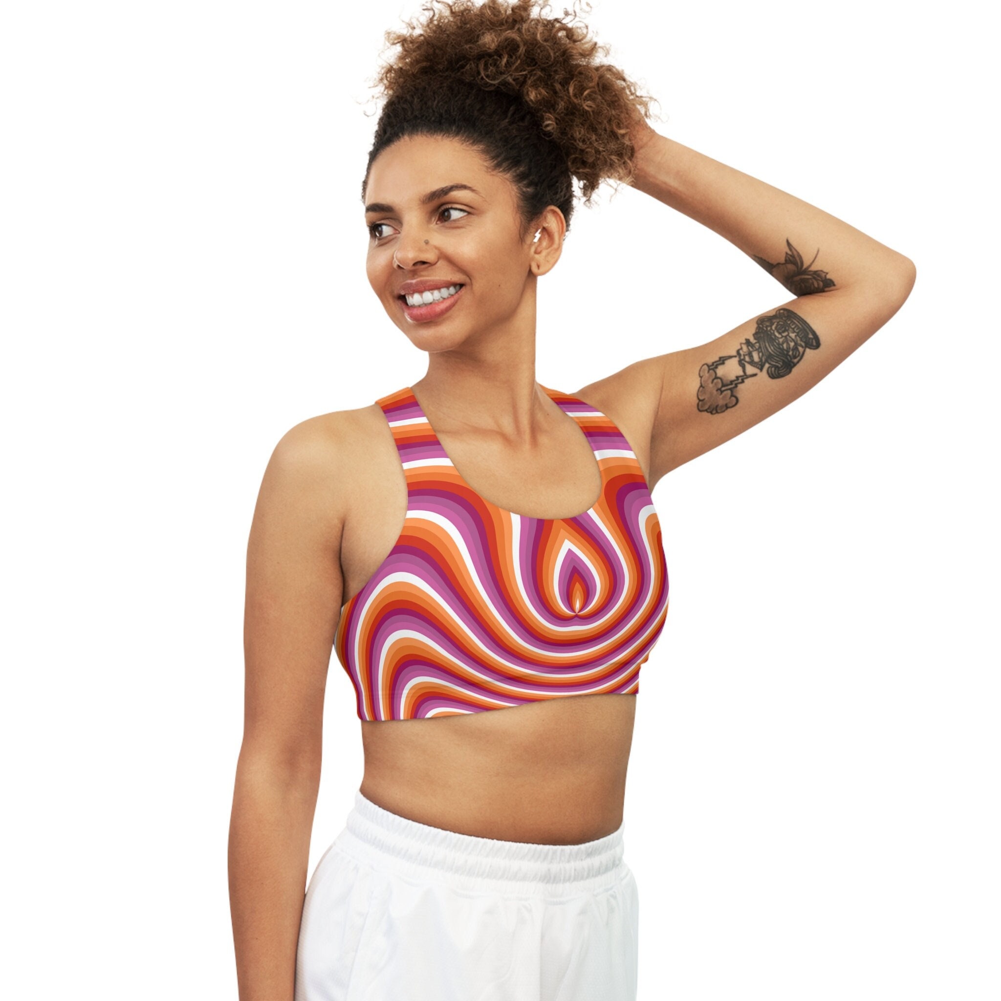 Vibrant Expression: Lesbian Pride Pouring Paint Sports Bra Suit in Lesbian  Colors”, by Payalvats