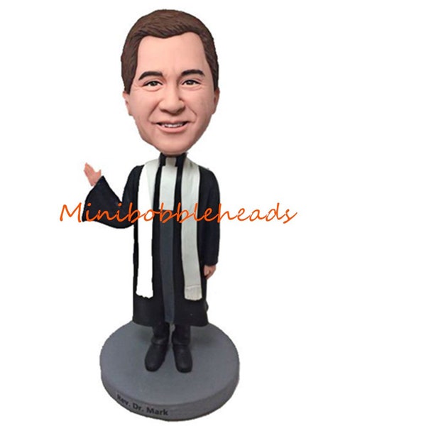 Handmade Custom priest Bobblehead, Bibble Religious Wedding Officiant Rabbi  Bobble head  Polymer Clay Cake topper Father Doll