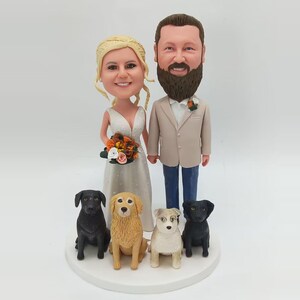 Custom wedding cake topper with dogs(cats) for bride and groom ,bobblehead couple,bobblehead wedding cake topper, wedding gifts