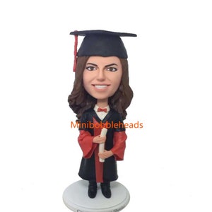 Custom Handmade Polymer Clay Bachelor Hat Fringe Bachelor Robes Hanging Cloth Graduation Bobble head Gift  Bobbleheads Graduation for her
