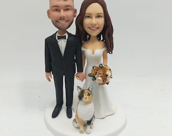 Custom couple bobble head, bobblehead couple,bobblehead wedding cake topper, wedding gifts with dog/cat(pets)