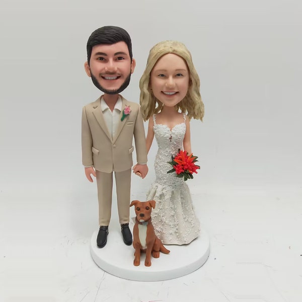 Handmade custom wedding cake topper wedding bobble head custom Personality Sculpture of Bride and Groom Polymer Doll Wedding Decoration