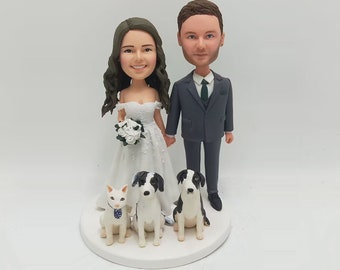Custom coupple bobble head, bobblehead couple,bobblehead wedding cake topper, wedding gifts with dog/cat(pets)