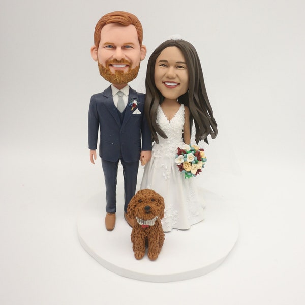 Custom couple bobble head, bobblehead couple,bobblehead wedding cake topper, wedding gifts with dog/cat(pets)