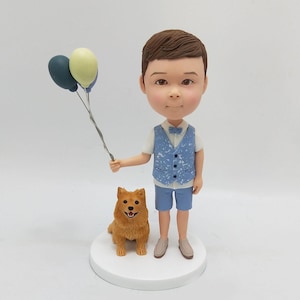 Custom children bobblehead with dog& balloon,personalize Dolls,christmas gifts for her/mother/girl friend/boss,surprised gift for children