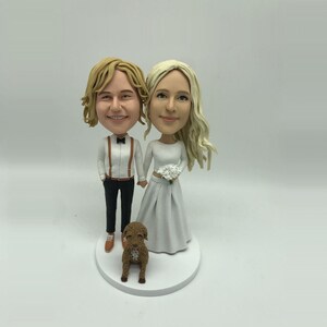 Bobbleheads couple,Wedding bobbleheads cake topper,custom bobble head,custom cake toppers,wedding gifts with dog/pets