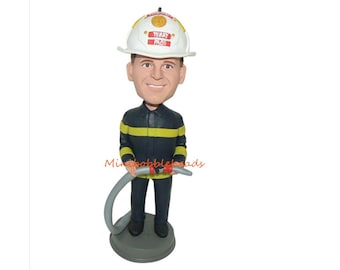 Handmade Custom Fireman Bobble Head 100% Handmade Polymer Clay Bobbleheads Firefighter Cake Toppers