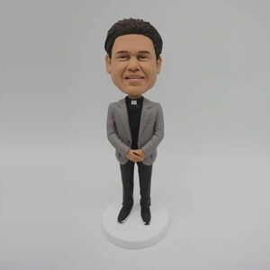 Custom bobblehead for 40th Ordination Anniversary,bobblehead custom in gray suit , 40th birthday idea,father&#39;s day gifts