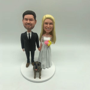 wedding cake toppers, Custom bobble head, custom cake toppers, wedding topper, bobbleheads couple, wedding gifts with dog/cat(pets)