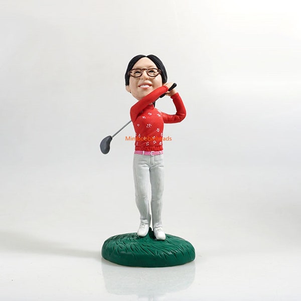 Custom personalize Handmade Bobble head Dolls Gay Figure  Bobbleheads Woman Golf player Korea Polymer Clay cake topper Holliday Funny Gift