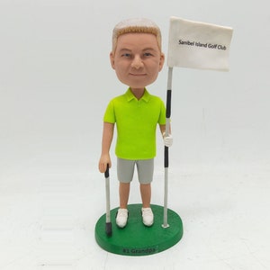 Personalized golf bobblehead gifts for Grandpa playing golf holding flag,custom man bobblehead,unique gifts as home decor,christmas gifts