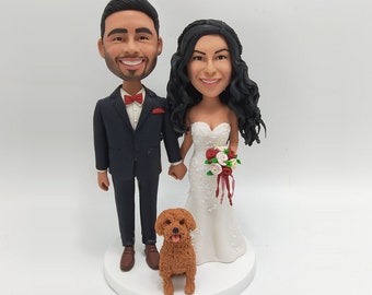 Custom couple bobble head, bobblehead couple,bobblehead wedding cake topper, wedding gifts with dog/cat(pets)