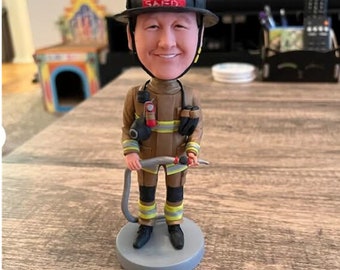 Custom Firefighter bobbleheads for Cake Toppers,man Firefighter with helmet and water pipe,gifts for man/solider/police