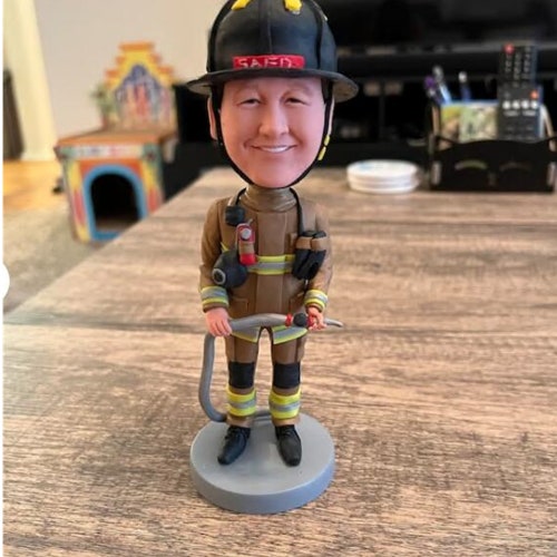 Custom Firefighter bobbleheads for Cake Toppers,man Firefighter with helmet and water pipe,gifts for man/solider/police/boyfriend/husband