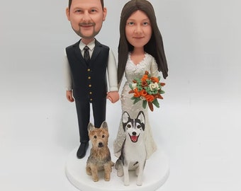 Custom Wedding Bobbleheads For Couple, Custom Wedding Cake Toppers Bobbleheads, Custom Groom and Bride Bobbleheads, wedding gifts with dogs