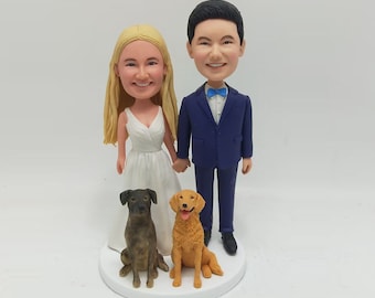 Custom couple bobble head, bobblehead couple,bobblehead wedding cake topper, wedding gifts with dog/cat(pets)