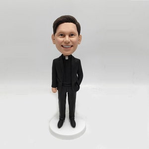 custom Priest/Father bobblehead, Roman Catholic Church/Christianity clergy Bobble head,polymer clay,Black uniform, 50th birthday idea
