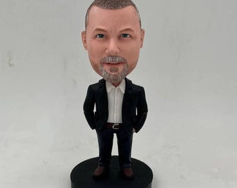 Personalized Polymer Clay Bobblehead, Custom Father Statue