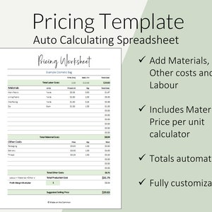 Pricing Calculator Worksheet to Price Handmade Products Auto Calculating Cost of Goods Spreadsheet Template for Excel / Google Sheets image 10