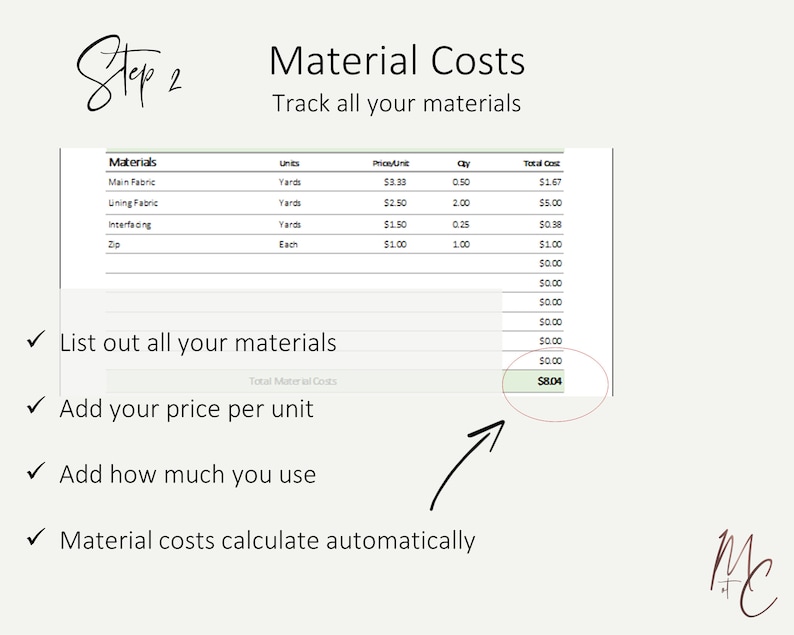 Pricing Calculator Worksheet to Price Handmade Products Auto Calculating Cost of Goods Spreadsheet Template for Excel / Google Sheets image 4