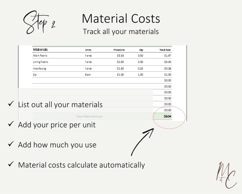 Pricing Calculator Worksheet to Price Handmade Products Auto Calculating Cost of Goods Spreadsheet Template for Excel / Google Sheets image 4