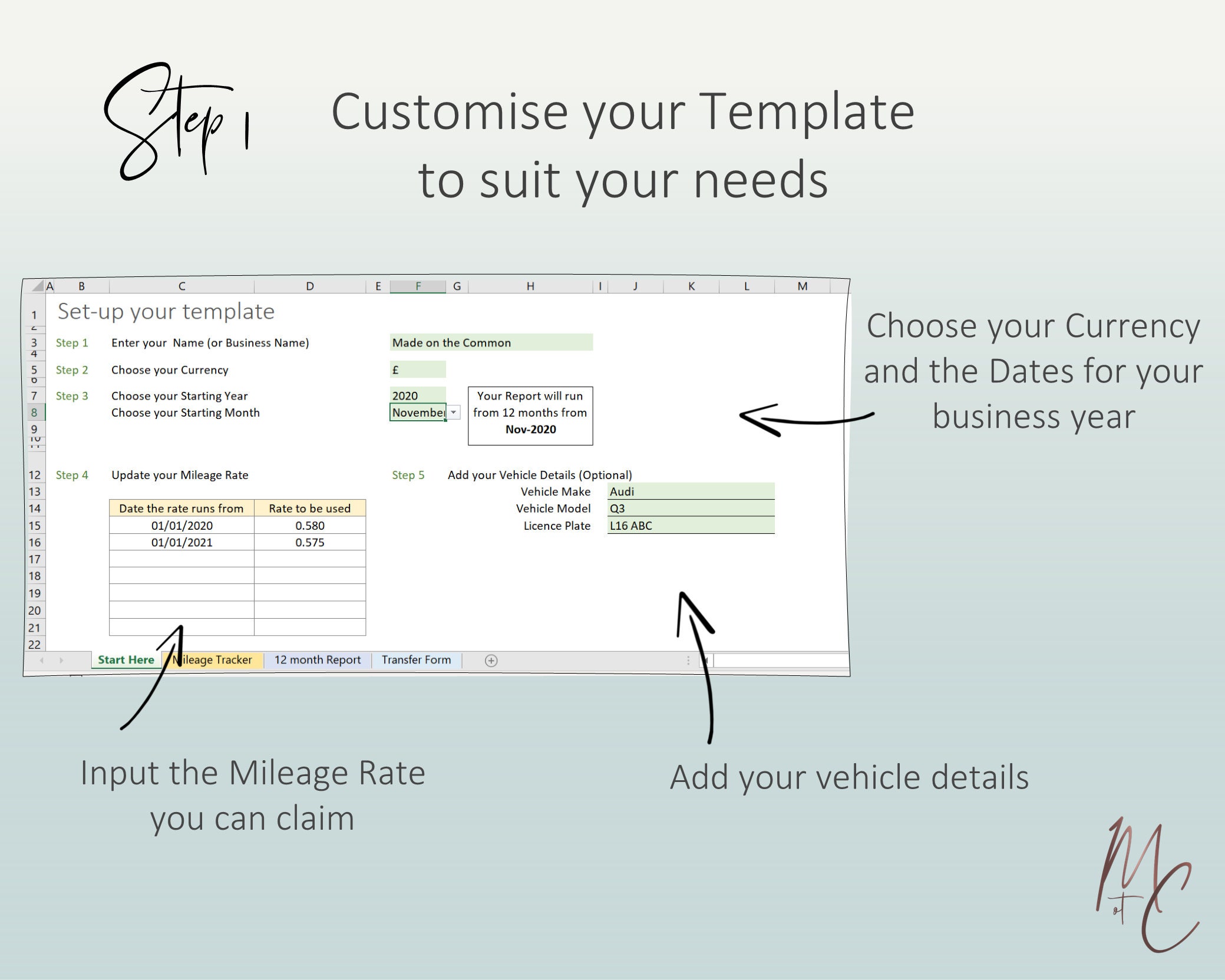 Mileage Tracker, Reimbursement and Taxable Expense Spreadsheet to Calculate Business Trip