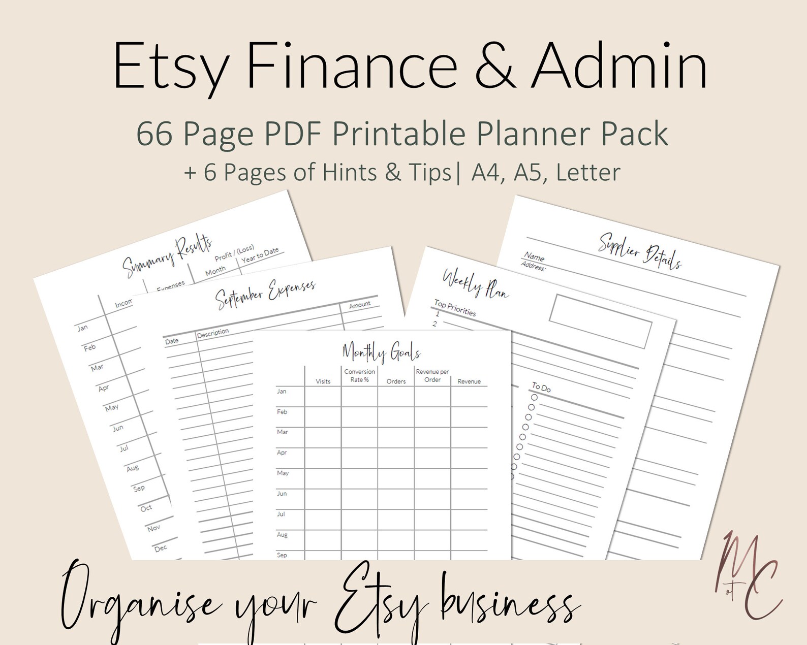 Etsy Finance Planner for Etsy Sellers, Etsy Business & Admin Printable