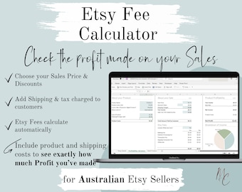 Australia Etsy Fee and Product Profitability Calculator for AU Sellers  | Spreadsheet in Excel & Google Sheets Simple Auto calculations