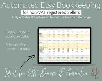 Etsy Seller Automated Bookkeeping Spreadsheet UK / AU | Updates from Etsy Payment Account, Accounting Income, Fees & Expense Excel Template