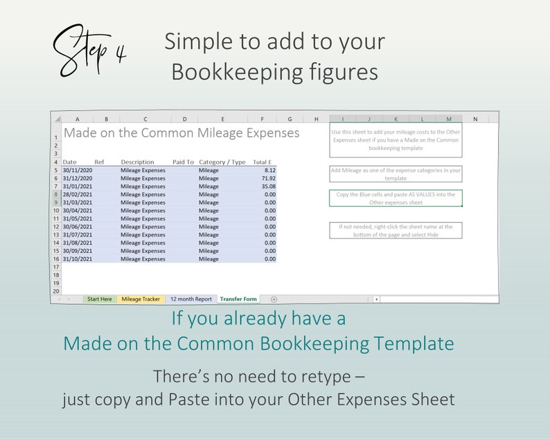 Mileage Tracker, Reimbursement and Taxable Expense Spreadsheet to