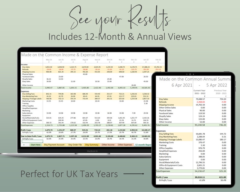 UK Etsy Seller Automated Bookkeeping Spreadsheet Income, Fees, Sales & Expense Excel Google Accounting Template image 8