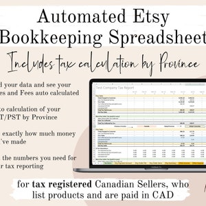 Canada Tax Registered Etsy Sellers Bookkeeping Spreadsheet in CAD | Calculate Province GST/Hst PST | Income & Expense Accounting Template