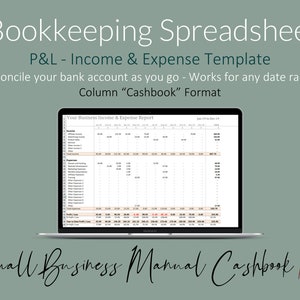 Small Business - Simple Manual Cashbook Income and Expense Spreadsheet - Bookkeeping Template for Bloggers & Entrepreneurs Accounting P+L