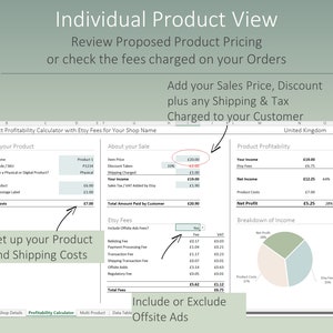 UK Etsy Fee and Product Profitability Calculator for UK Sellers Spreadsheet in Excel & Google Sheets Simple Auto calculations image 2